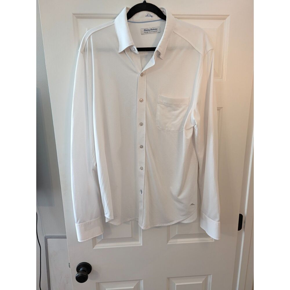 Tommy Bahama San Lucio Stretch Long Sleeve Shirt Men's L White Knit Button Down